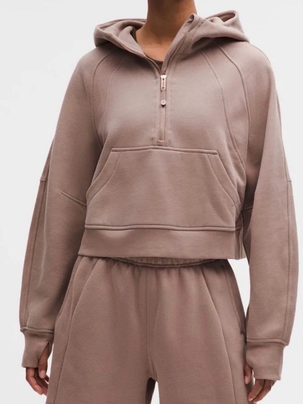 lululemon athletica women’s Cropped Half-Zip Hoodie in Ashen/RoseGold Brown XS/S